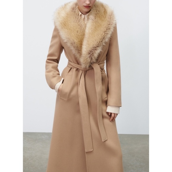 NWT Zara Italian wool faux fur collar belted coat bloggers fav - Picture 10 of 16